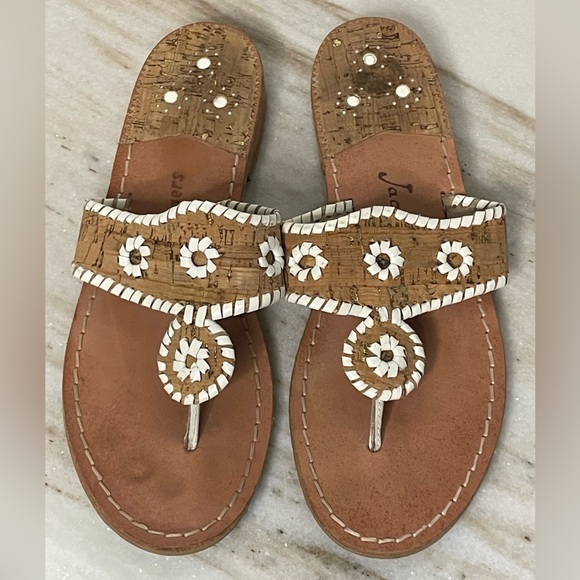 Jack Rogers sandals sz 9 thong Cork and White - Picture 1 of 7